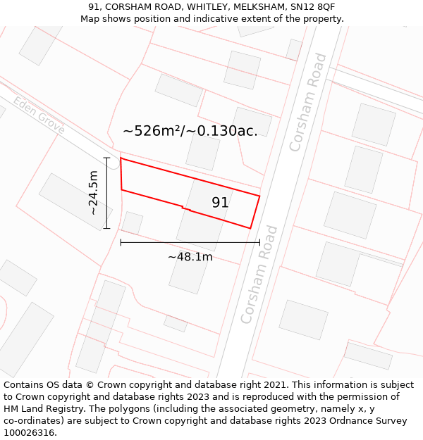 91, CORSHAM ROAD, WHITLEY, MELKSHAM, SN12 8QF: Plot and title map