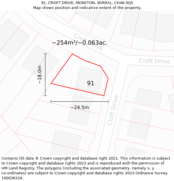 91, CROFT DRIVE, MORETON, WIRRAL, CH46 0QS: Plot and title map