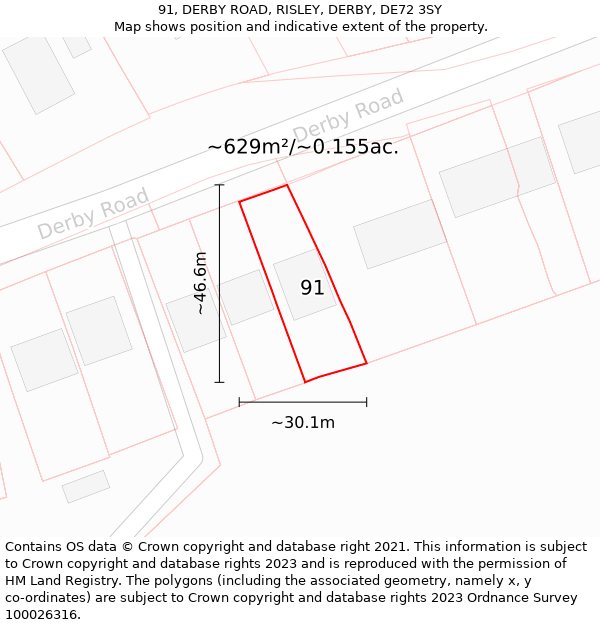 91, DERBY ROAD, RISLEY, DERBY, DE72 3SY: Plot and title map