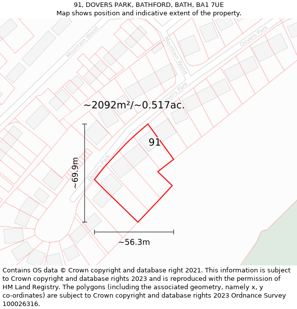 91, DOVERS PARK, BATHFORD, BATH, BA1 7UE: Plot and title map