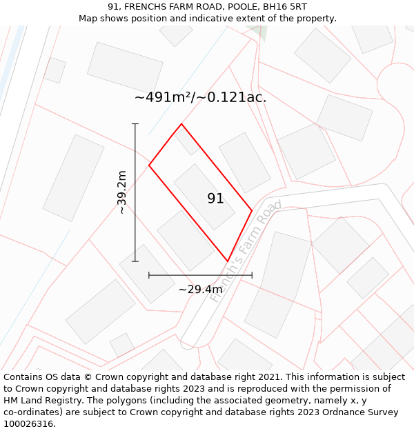 91, FRENCHS FARM ROAD, POOLE, BH16 5RT: Plot and title map