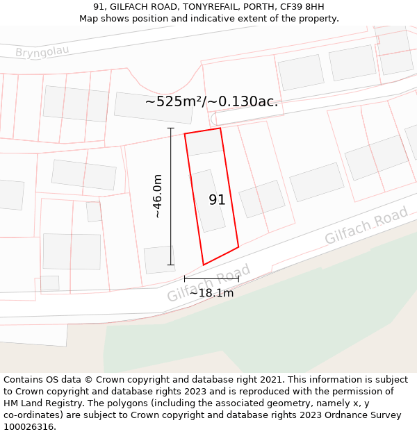 91, GILFACH ROAD, TONYREFAIL, PORTH, CF39 8HH: Plot and title map