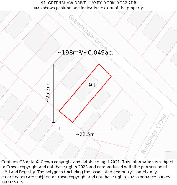 91, GREENSHAW DRIVE, HAXBY, YORK, YO32 2DB: Plot and title map