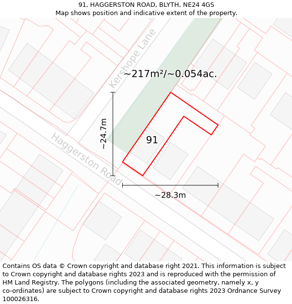 91, HAGGERSTON ROAD, BLYTH, NE24 4GS: Plot and title map