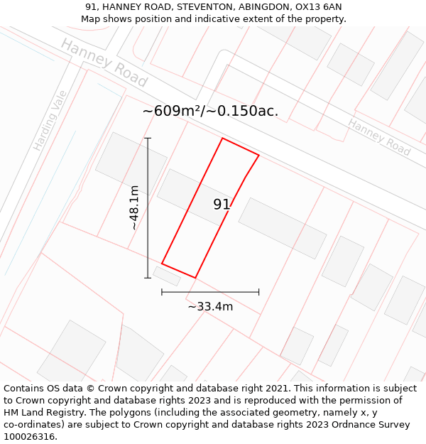 91, HANNEY ROAD, STEVENTON, ABINGDON, OX13 6AN: Plot and title map