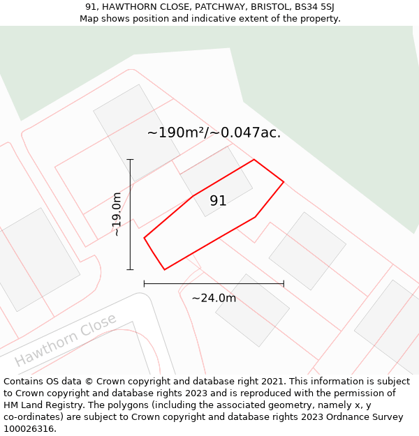 91, HAWTHORN CLOSE, PATCHWAY, BRISTOL, BS34 5SJ: Plot and title map