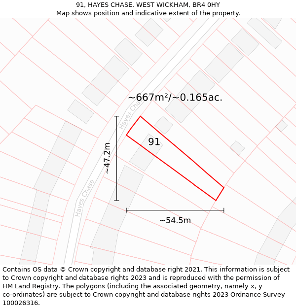 91, HAYES CHASE, WEST WICKHAM, BR4 0HY: Plot and title map