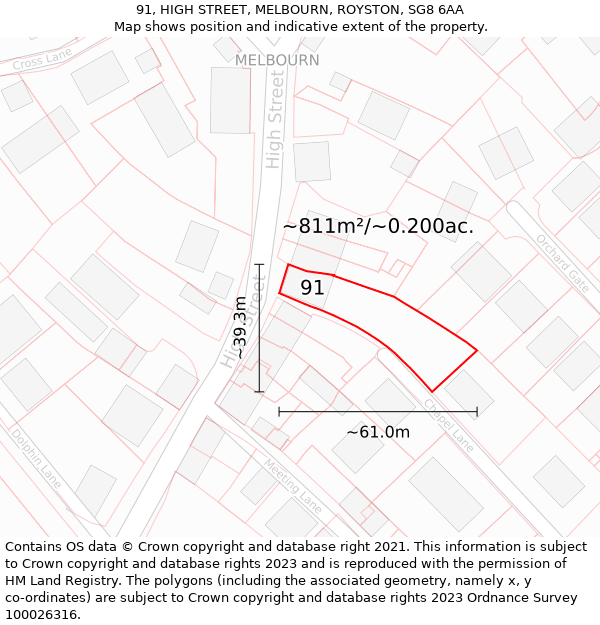 91, HIGH STREET, MELBOURN, ROYSTON, SG8 6AA: Plot and title map