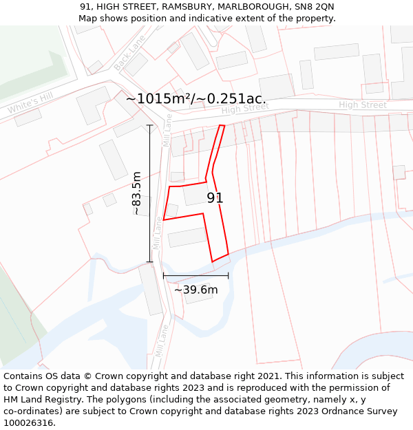 91, HIGH STREET, RAMSBURY, MARLBOROUGH, SN8 2QN: Plot and title map