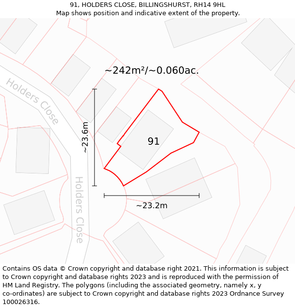 91, HOLDERS CLOSE, BILLINGSHURST, RH14 9HL: Plot and title map