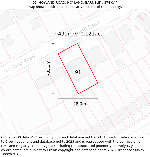 91, HOYLAND ROAD, HOYLAND, BARNSLEY, S74 0AP: Plot and title map