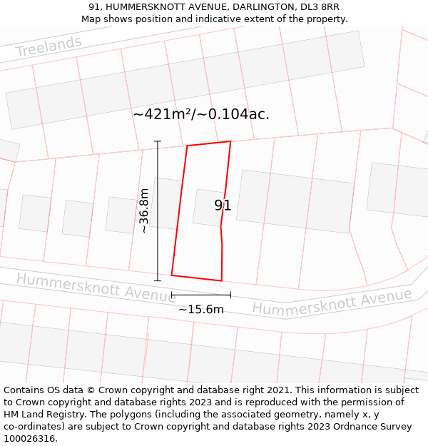 91, HUMMERSKNOTT AVENUE, DARLINGTON, DL3 8RR: Plot and title map