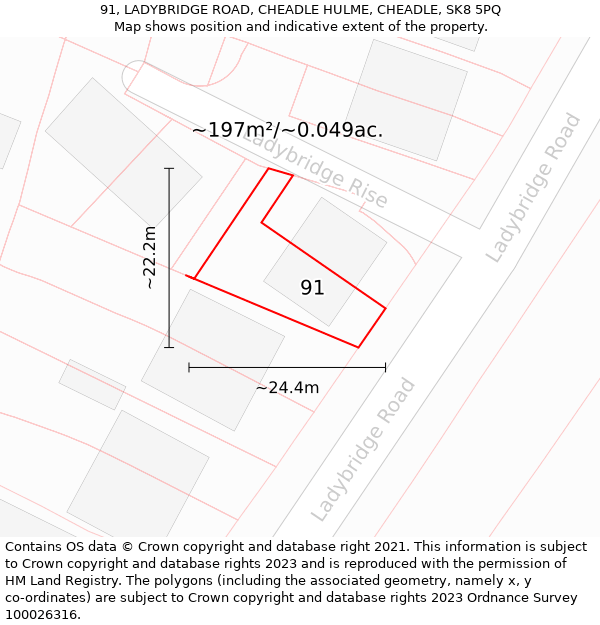 91, LADYBRIDGE ROAD, CHEADLE HULME, CHEADLE, SK8 5PQ: Plot and title map