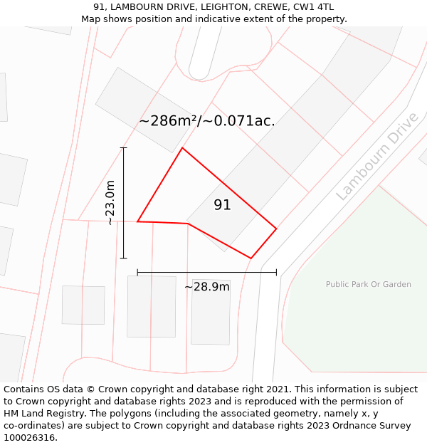 91, LAMBOURN DRIVE, LEIGHTON, CREWE, CW1 4TL: Plot and title map