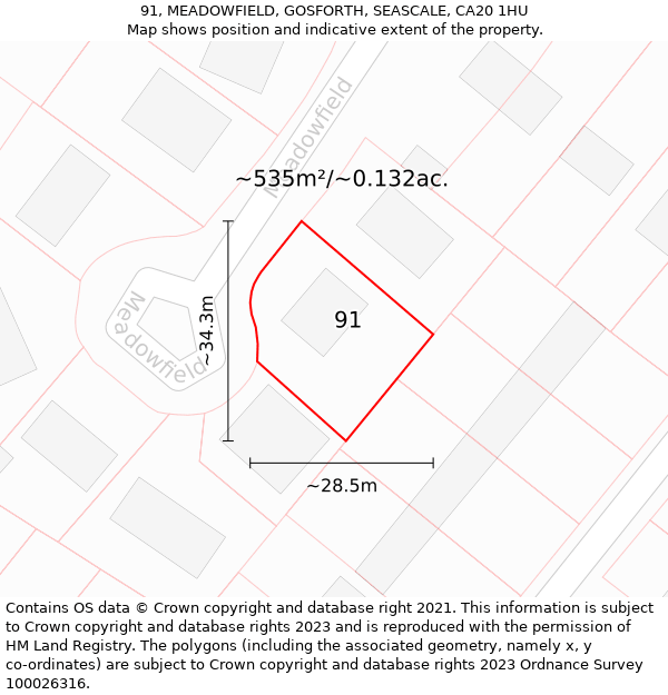 91, MEADOWFIELD, GOSFORTH, SEASCALE, CA20 1HU: Plot and title map