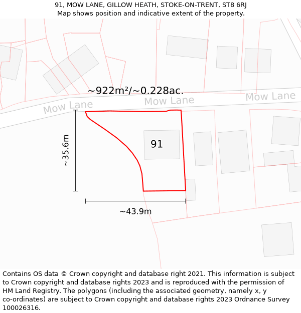 91, MOW LANE, GILLOW HEATH, STOKE-ON-TRENT, ST8 6RJ: Plot and title map