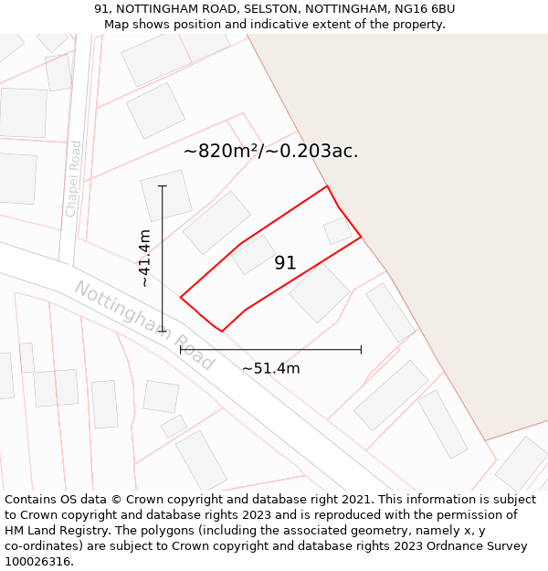 91, NOTTINGHAM ROAD, SELSTON, NOTTINGHAM, NG16 6BU: Plot and title map