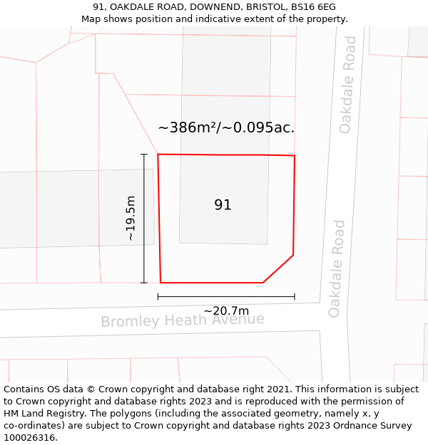 91, OAKDALE ROAD, DOWNEND, BRISTOL, BS16 6EG: Plot and title map