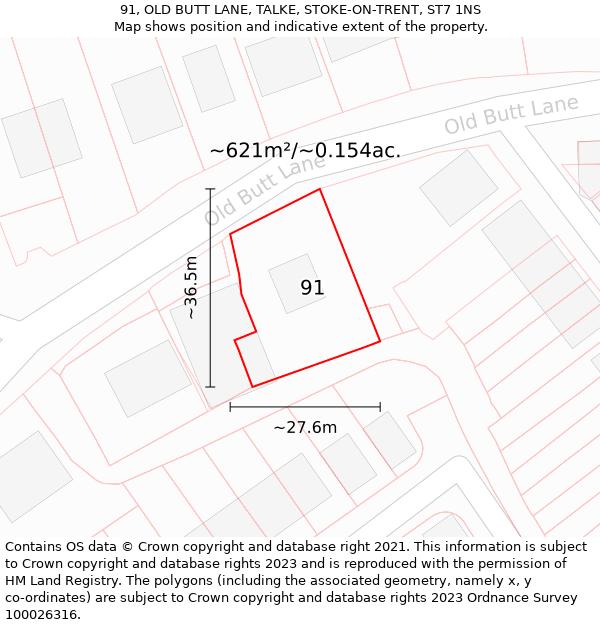 91, OLD BUTT LANE, TALKE, STOKE-ON-TRENT, ST7 1NS: Plot and title map