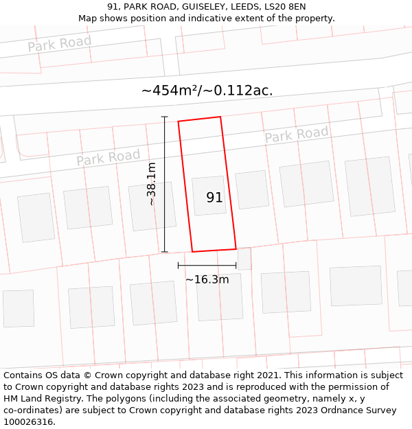 91, PARK ROAD, GUISELEY, LEEDS, LS20 8EN: Plot and title map