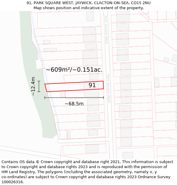 91, PARK SQUARE WEST, JAYWICK, CLACTON-ON-SEA, CO15 2NU: Plot and title map