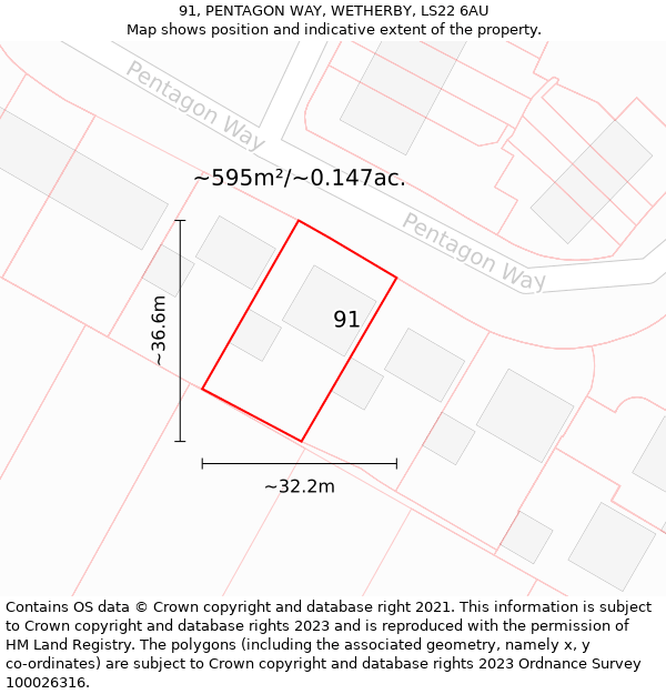 91, PENTAGON WAY, WETHERBY, LS22 6AU: Plot and title map