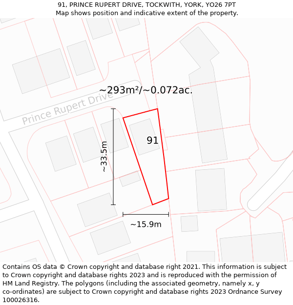 91, PRINCE RUPERT DRIVE, TOCKWITH, YORK, YO26 7PT: Plot and title map