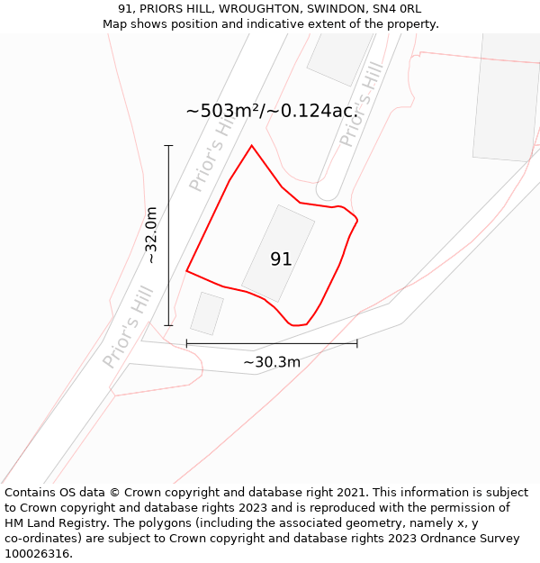 91, PRIORS HILL, WROUGHTON, SWINDON, SN4 0RL: Plot and title map
