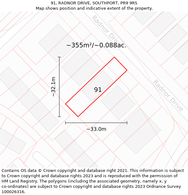 91, RADNOR DRIVE, SOUTHPORT, PR9 9RS: Plot and title map