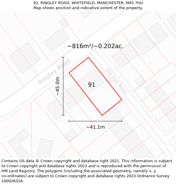 91, RINGLEY ROAD, WHITEFIELD, MANCHESTER, M45 7HU: Plot and title map