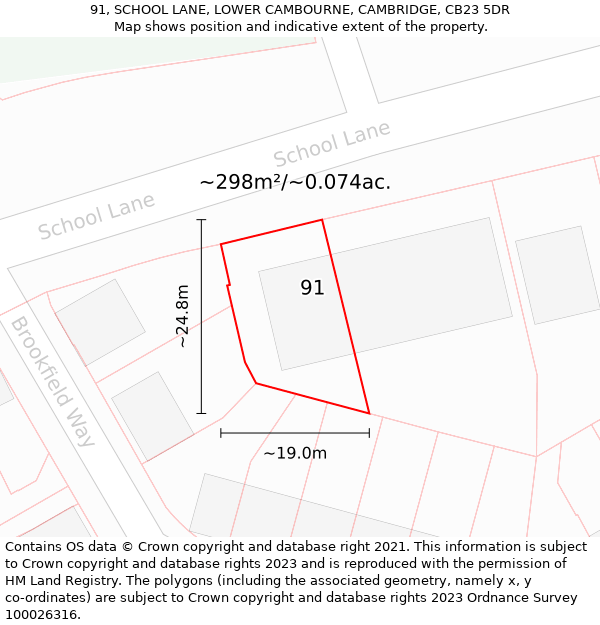 91, SCHOOL LANE, LOWER CAMBOURNE, CAMBRIDGE, CB23 5DR: Plot and title map