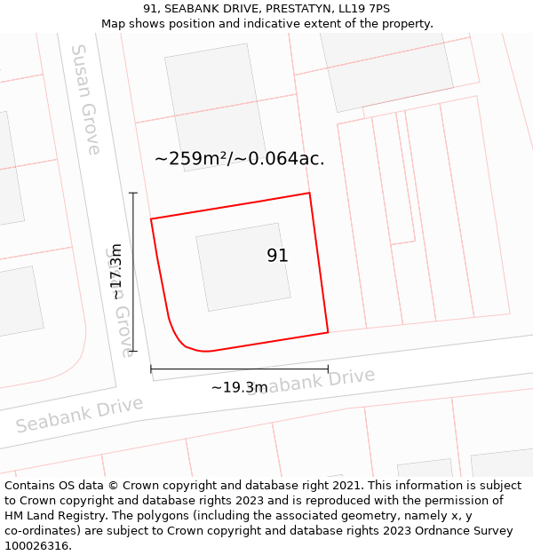 91, SEABANK DRIVE, PRESTATYN, LL19 7PS: Plot and title map