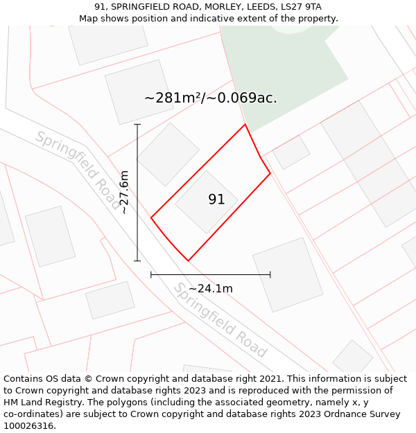 91, SPRINGFIELD ROAD, MORLEY, LEEDS, LS27 9TA: Plot and title map
