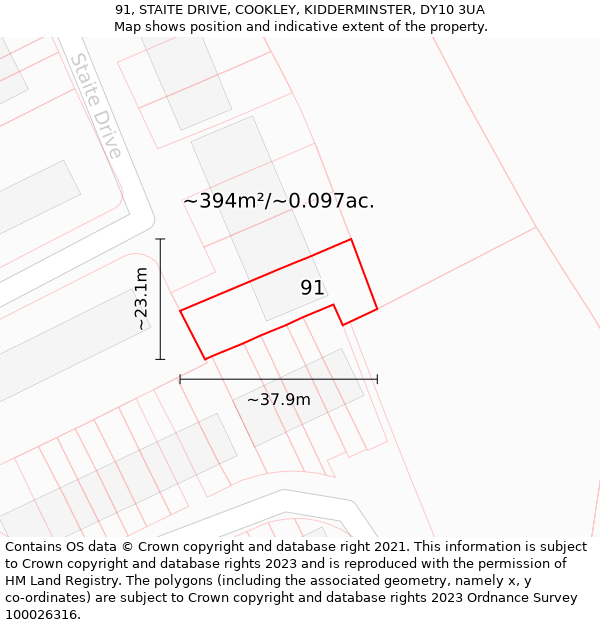 91, STAITE DRIVE, COOKLEY, KIDDERMINSTER, DY10 3UA: Plot and title map