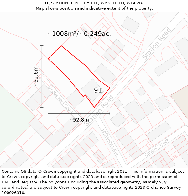 91, STATION ROAD, RYHILL, WAKEFIELD, WF4 2BZ: Plot and title map