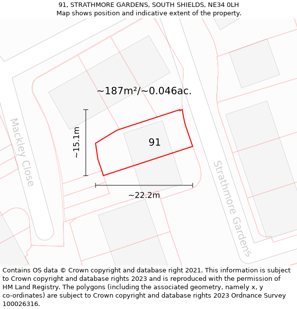 91, STRATHMORE GARDENS, SOUTH SHIELDS, NE34 0LH: Plot and title map