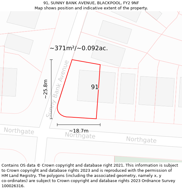 91, SUNNY BANK AVENUE, BLACKPOOL, FY2 9NF: Plot and title map