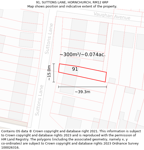 91, SUTTONS LANE, HORNCHURCH, RM12 6RP: Plot and title map