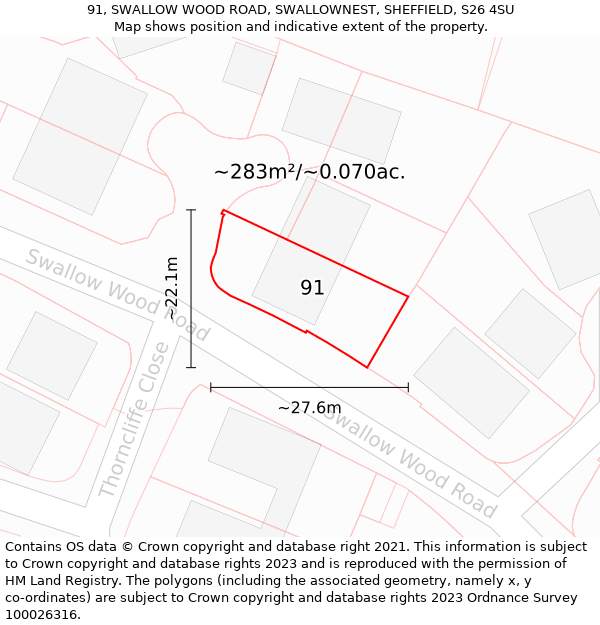 91, SWALLOW WOOD ROAD, SWALLOWNEST, SHEFFIELD, S26 4SU: Plot and title map