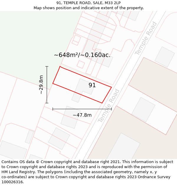 91, TEMPLE ROAD, SALE, M33 2LP: Plot and title map