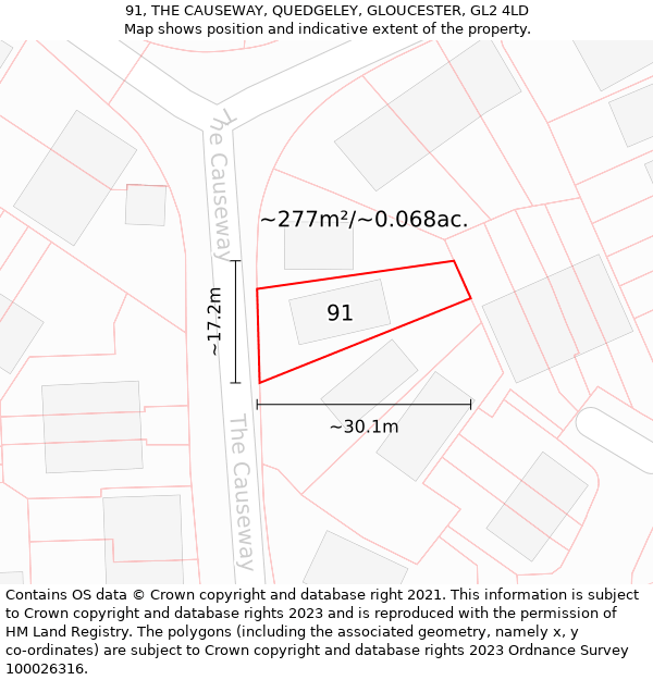 91, THE CAUSEWAY, QUEDGELEY, GLOUCESTER, GL2 4LD: Plot and title map