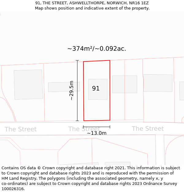 91, THE STREET, ASHWELLTHORPE, NORWICH, NR16 1EZ: Plot and title map