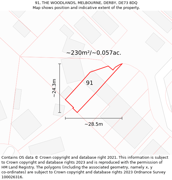 91, THE WOODLANDS, MELBOURNE, DERBY, DE73 8DQ: Plot and title map