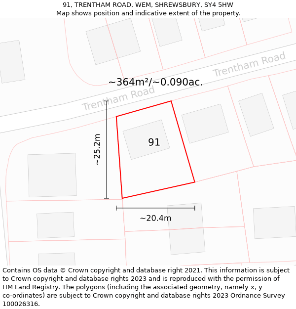 91, TRENTHAM ROAD, WEM, SHREWSBURY, SY4 5HW: Plot and title map