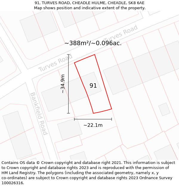 91, TURVES ROAD, CHEADLE HULME, CHEADLE, SK8 6AE: Plot and title map