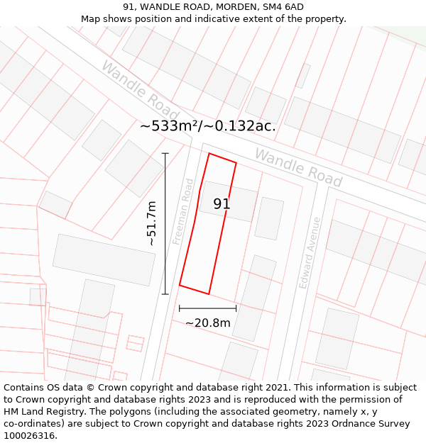 91, WANDLE ROAD, MORDEN, SM4 6AD: Plot and title map