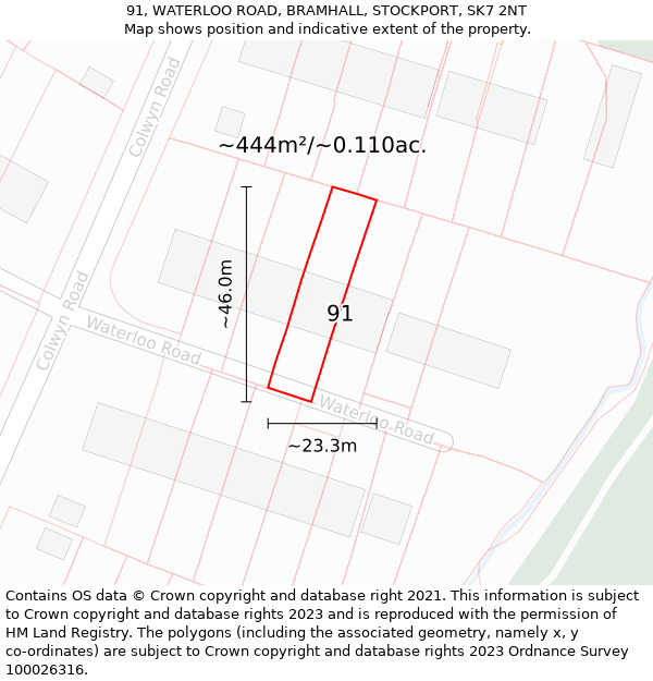 91, WATERLOO ROAD, BRAMHALL, STOCKPORT, SK7 2NT: Plot and title map