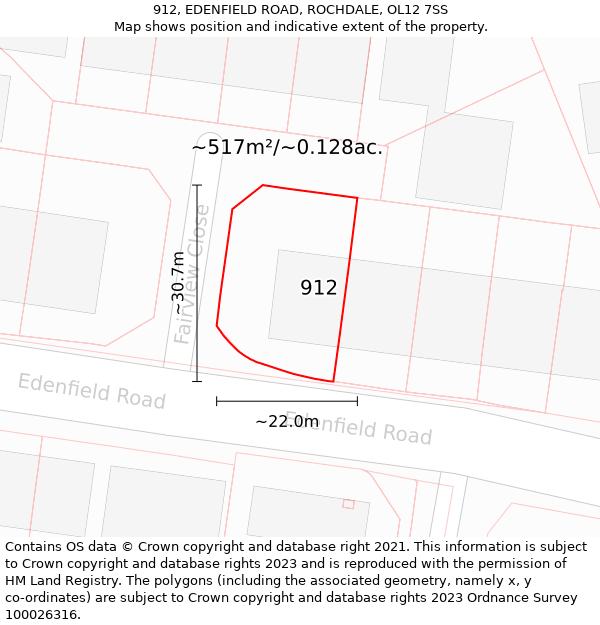 912, EDENFIELD ROAD, ROCHDALE, OL12 7SS: Plot and title map