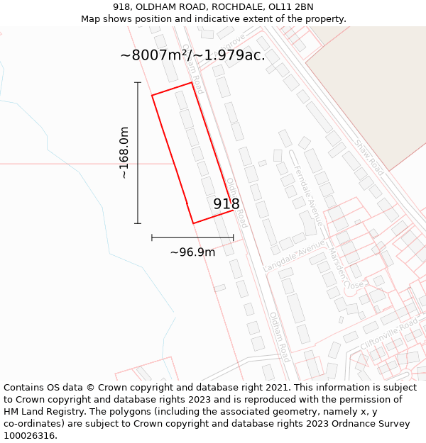 918, OLDHAM ROAD, ROCHDALE, OL11 2BN: Plot and title map