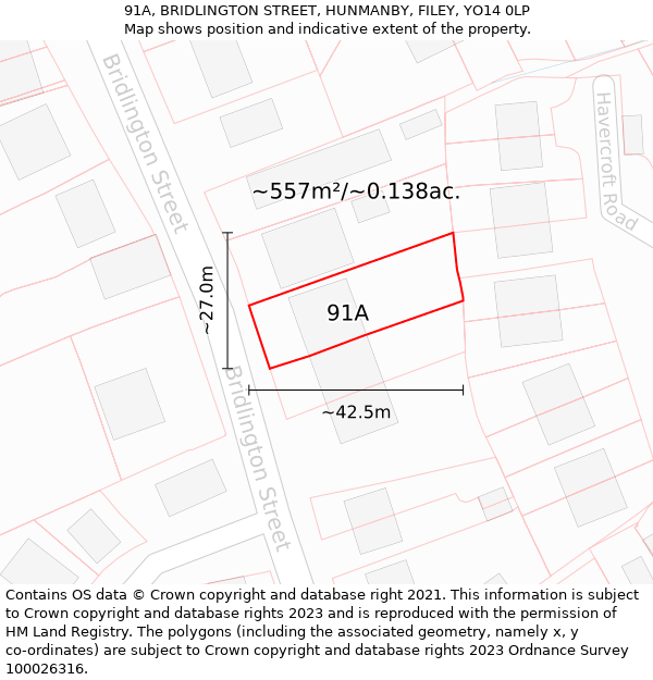 91A, BRIDLINGTON STREET, HUNMANBY, FILEY, YO14 0LP: Plot and title map